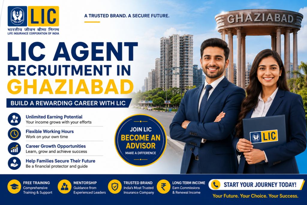 # LIC Agent Recruitment in Ghaziabad – Build a Career That Grows With Your Efforts ## Looking for a Professional Opportunity in Ghaziabad Ghaziabad has rapidly emerged as one of the most active residential and business hubs in the Delhi NCR region. With thousands of families settling in areas such as Indirapuram, Vaishali, Raj Nagar Extension, Crossings Republik, and Kaushambi, awareness about financial planning and insurance protection has increased significantly over the past few years. As people become more conscious about protecting their families and securing their future, the demand for trusted insurance advisors continues to grow. This creates an excellent opportunity for individuals who want to build a professional career while making a positive impact on people's lives. LIC Agent Recruitment in Ghaziabad offers an opportunity to work with India's most trusted life insurance organization while developing valuable skills, professional relationships, and long-term career growth. At Zenventure Life, we help aspiring LIC Advisors understand the profession, navigate the recruitment process, and receive the guidance needed to start with confidence. ## Why Ghaziabad Is Becoming a Strong Market for LIC Advisors Unlike a decade ago, Ghaziabad is no longer just a neighboring city of Delhi. It has developed into a major residential and commercial destination with a growing middle-class population, working professionals, entrepreneurs, and business owners. With increasing financial responsibilities, families are actively looking for solutions related to Life insurance protection Children's future planning Retirement preparation Long-term savings Family financial security As a result, there is a growing need for advisors who can educate and guide customers toward suitable insurance solutions. This makes LIC Agent Recruitment in Ghaziabad an attractive career option for individuals who enjoy interacting with people and building trust-based relationships. ## More Than a Job – A Profession Built on Relationships One of the reasons many people choose the insurance profession is because it allows them to create something of their own. Instead of working within fixed limitations, advisors have the opportunity to build their professional network, establish credibility, and develop long-term relationships with clients. Success in this field often comes from trust, consistency, and a genuine desire to help people make informed financial decisions. The profession also provides valuable exposure to communication, customer management, personal branding, and financial awareness. ## Who Can Apply for LIC Agent Recruitment in Ghaziabad The opportunity is suitable for people from different educational and professional backgrounds. You may consider exploring this career if you are A student looking for practical career experience A graduate seeking growth opportunities A homemaker wanting financial independence A working professional interested in additional income A business owner seeking professional expansion A retired individual looking to remain professionally active People from diverse backgrounds have successfully built careers as LIC Advisors because success depends more on commitment and relationship-building skills than previous industry experience. ## Areas We Serve Across Ghaziabad Zenventure Life supports aspiring advisors from various locations across Ghaziabad, including Indirapuram Vaishali Kaushambi Raj Nagar Extension Crossings Republik Vijay Nagar Kavi Nagar Shastri Nagar Vasundhara Sahibabad Whether you are located in a residential society, commercial area, or nearby locality, our team can help you understand the recruitment process and available opportunities. ## Understanding the Recruitment Journey Many people are interested in becoming LIC Advisors but are unsure where to begin. The recruitment process becomes much easier when candidates receive proper guidance from the start. ### Initial Career Discussion The first step involves understanding your career goals and learning about the LIC Advisor profession. ### Application Process Candidates provide basic information and complete the necessary formalities. ### Documentation Support Guidance is provided regarding required documentation and procedural requirements. ### Training and Learning Candidates receive support in understanding insurance concepts, customer interaction, professional ethics, and industry fundamentals. ### Examination and Licensing Requirements Applicants complete the required procedures as per applicable guidelines. ### Beginning Your Professional Journey After successful completion of the process, candidates can start building their careers as LIC Advisors. ## Skills That Can Help You Succeed Many people believe they need a sales background to succeed in insurance. In reality, several other qualities play a bigger role. Successful advisors often possess Good communication skills Patience and consistency Positive attitude Willingness to learn Professional behavior Customer-focused thinking Strong relationship-building ability These qualities help create trust and long-term customer connections. ## Why More Women Are Exploring Insurance Careers In recent years, many women from Ghaziabad have started exploring flexible career opportunities that allow them to balance professional growth with personal responsibilities. The insurance profession offers flexibility and independence, making it an attractive option for women who want to develop a professional identity while maintaining work-life balance. Women interested in insurance careers may also explore opportunities available through programs such as Bima Sakhi, subject to applicable guidelines. ## Why Choose Zenventure Life Starting a new career can feel overwhelming when you do not have the right guidance. At Zenventure Life, we focus on helping candidates make informed decisions and understand the profession clearly before they begin. Our support includes Career guidance Recruitment assistance Process support Training guidance Mentorship Long-term professional development Our objective is to help candidates build confidence and create a strong foundation for future success. ## Frequently Asked Questions ### Is prior insurance experience required No. Many successful advisors start their journey without any previous insurance industry experience. ### Can I pursue this opportunity part-time Depending on your circumstances and applicable guidelines, many individuals explore advisory opportunities alongside their primary profession. ### Why is Ghaziabad a good market for LIC Advisors The city's growing residential population, increasing financial awareness, and expanding business community create strong opportunities for insurance professionals. ### What qualities are important in this profession Communication skills, consistency, professionalism, and a genuine desire to help people are valuable qualities. ### How can I start my journey You can connect with Zenventure Life to learn more about the opportunity and receive guidance regarding the recruitment process. ## Take the First Step Towards a Better Future Every successful career begins with a decision. If you are looking for a profession that offers flexibility, personal development, and long-term growth, LIC Agent Recruitment in Ghaziabad may be the opportunity you have been searching for. Connect with Zenventure Life today and discover how you can begin building a meaningful career while helping families secure their financial future.